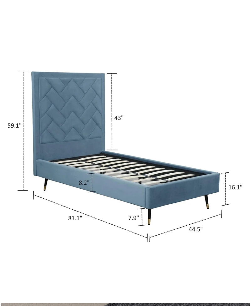 Manhattan Comfort Crosby Modern Twin-Size Velvet Upholstered Bedframe and Headboard