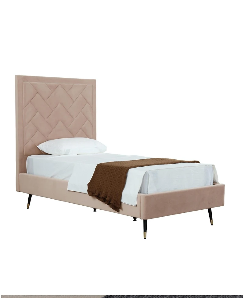 Manhattan Comfort Crosby Modern Twin-Size Velvet Upholstered Bedframe and Headboard