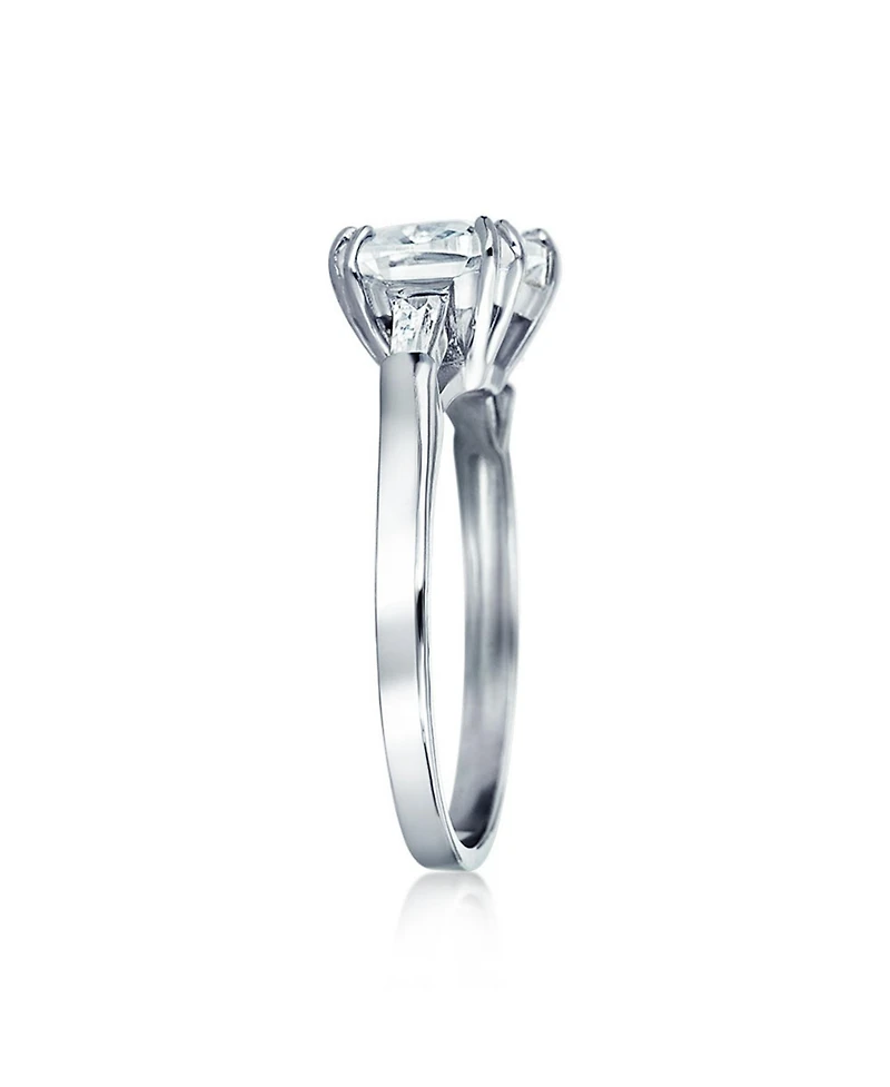 Bling Jewelry 5CT Princess Cubic Zirconia Asscher Cut Solitaire Promise Statement Ring Cz Baguette Side Stones Thin Band Sterling Silver