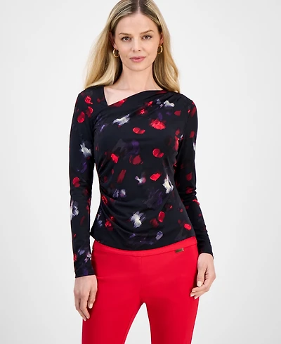 I.n.c. International Concepts Petite Printed Asymmetric Top, Macy's Exclusive
