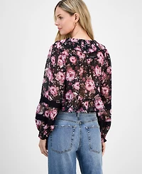 And Now This Petite Printed Long-Sleeve Ruffle Top, Macy's Exclusive