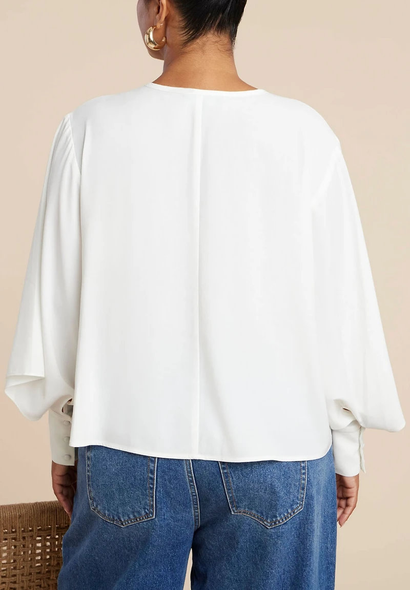 Eloquii Women's Plus Bishop Sleeve Blouse