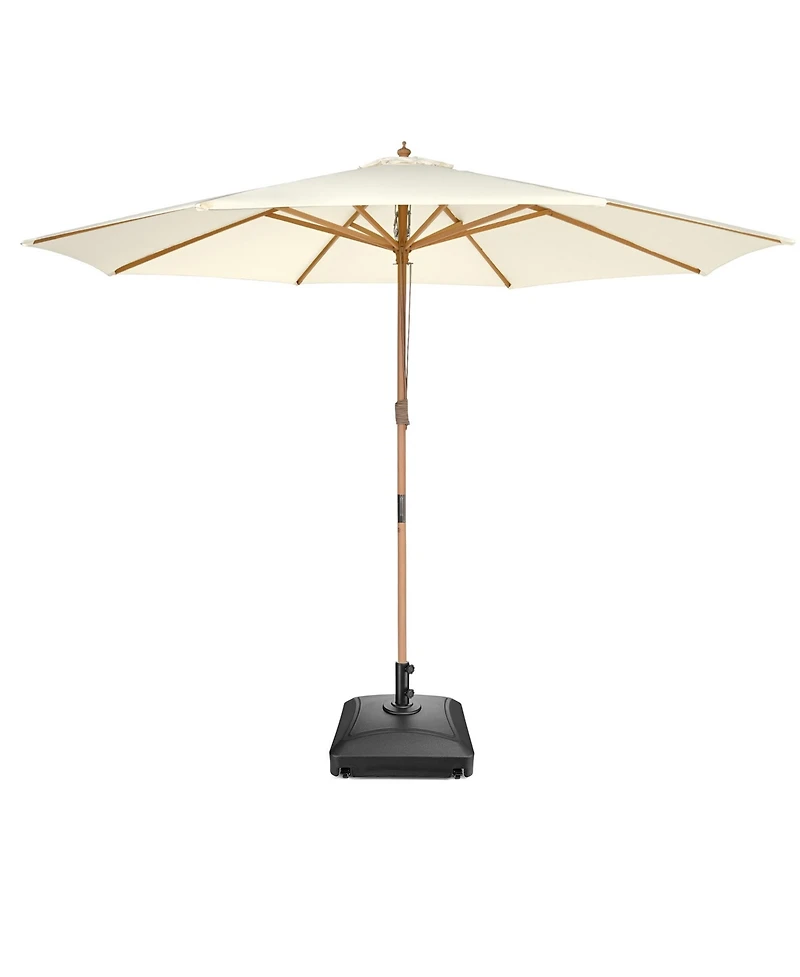 Yescom 13FT Outdoor Solid Wooden Large Patio Umbrella with 4 Wheels Base Beech Pole for Deck Pool Backyard Garden Market Beach Parasol,Ivory