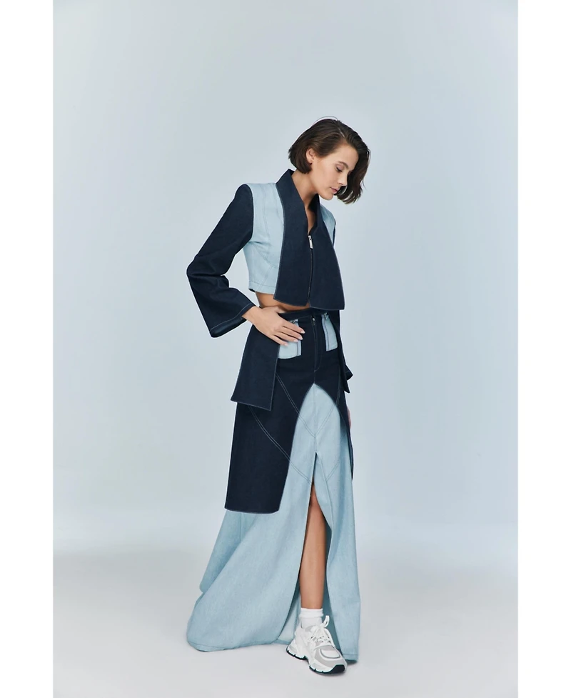 Jendue Us Women's Monte Maxi Denim Skirt - Two-Tone Design