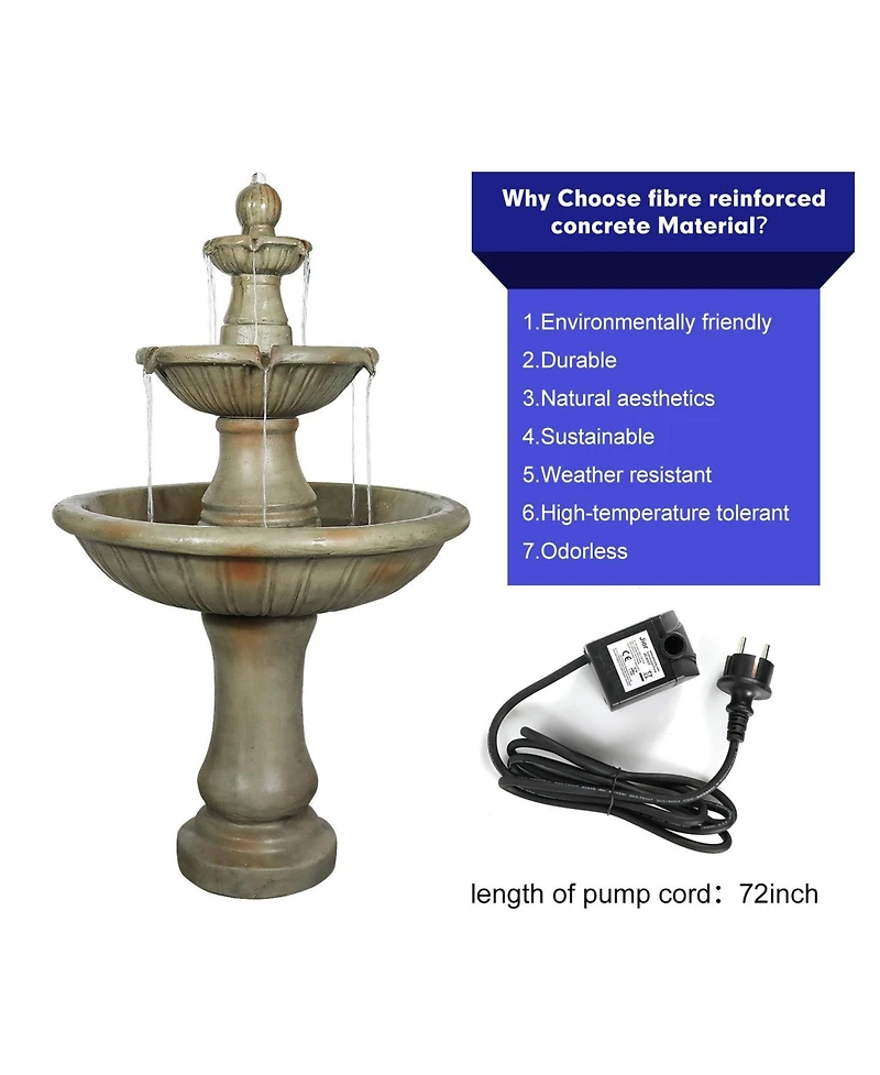 SunJet 51.5” High 3-Tiers Modern Concrete Outdoor Water Fountain