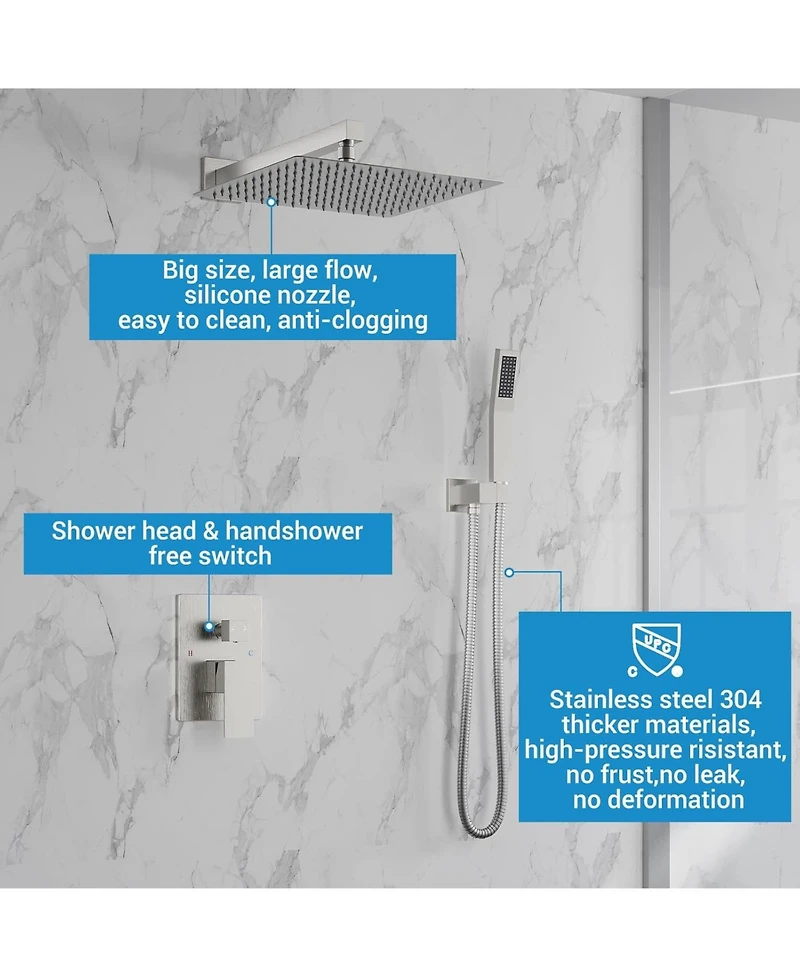 gaomon Bathroom Shower Faucet Set, 12 Inch Rainfall Shower Head With Handheld Combo, Wall Mounted Shower System Shower Fixtures With Pressure-Balanced