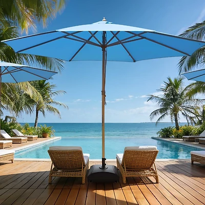 Yescom 13ft Xl Heavy Duty Solid Wood Outdoor Patio Umbrella with Base Parasol Wheels Stand for Bistro Market Table Garden Deck Yard Poolside