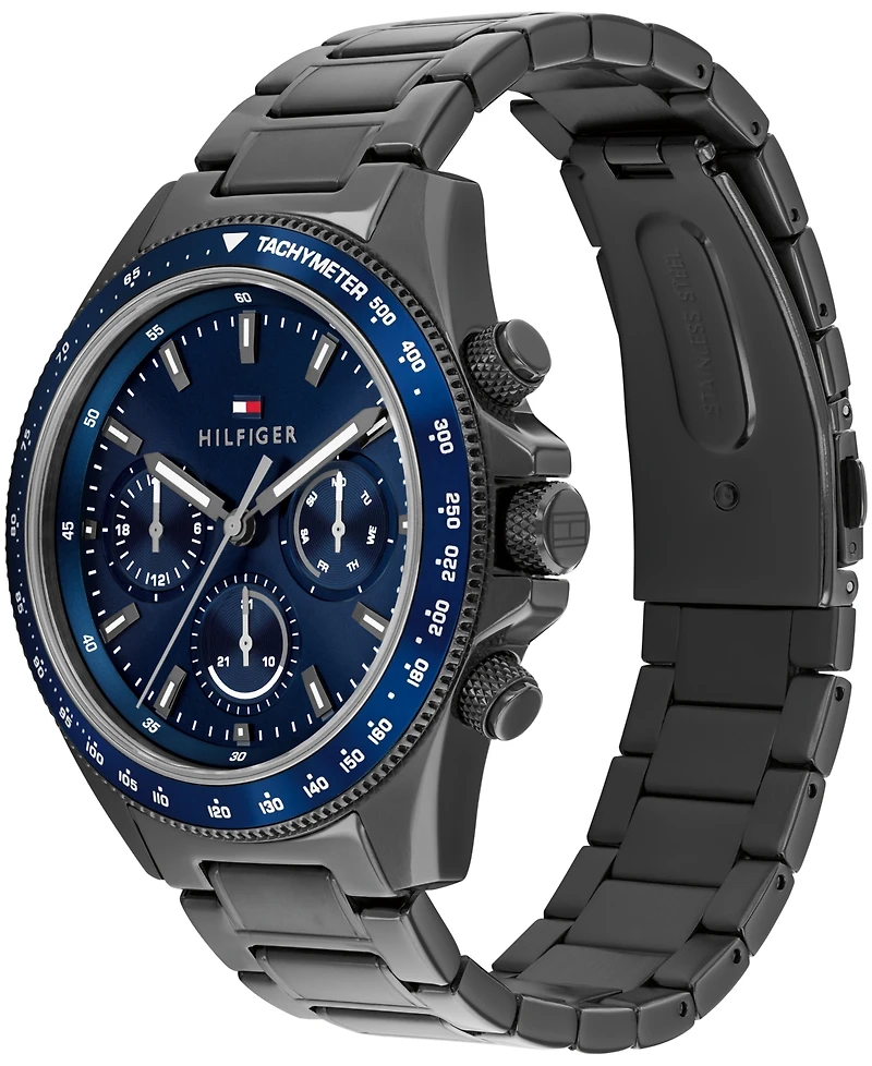 Tommy Hilfiger Men's Multifunction Ionic Plated Gray Stainless Steel Bracelet Watch, 44mm