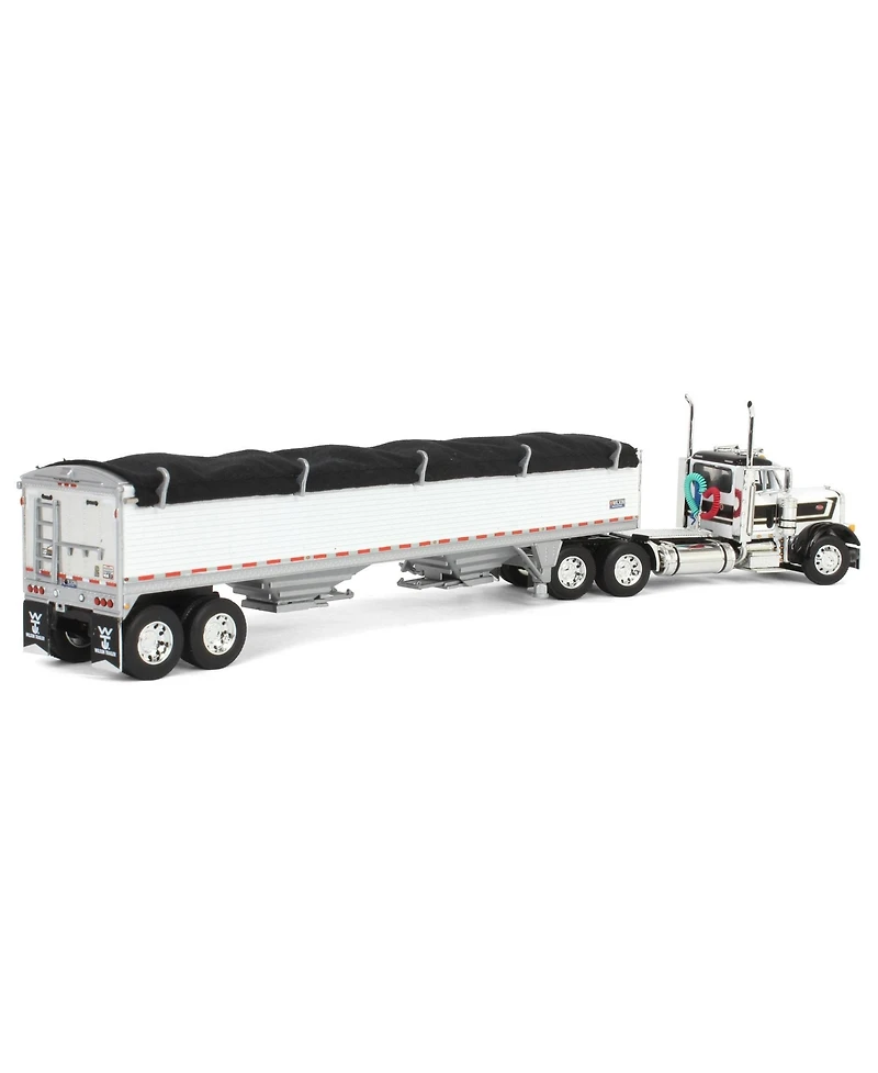 First Gear 1/64 White Black Peterbilt 379 Day Cab w/ White Wilson Grain Trailer Dcp