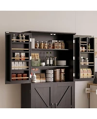 Ironck Kitchen Pantry Storage Cabinet 72.8" H, 4 Barn Doors with Rack, Black