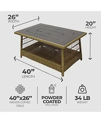 Four Seasons Courtyard Positano 40" x 26" Outdoor Wicker Coffee Table, Brown