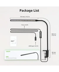 Lepro Clip-on Led Desk Lamp, Dimmable Usb-Powered with 3 Color Modes 10 Brightness, 360°Adjustable Gooseneck