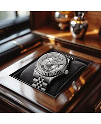Stuhrling Datemaster Ii Men s Swiss Automatic 42mm Stainless Steel Watch, Silver Dial, Fluted Bezel, Day & Date, 100M Water Resistant
