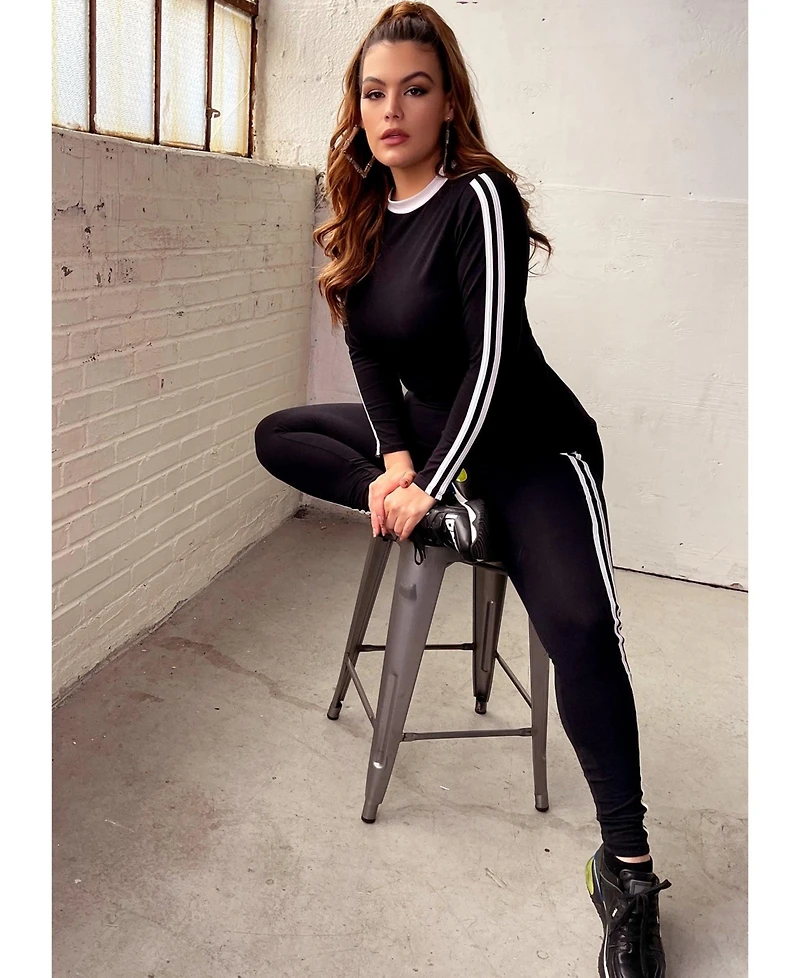 Rebdolls Women's Plus Striped Long Sleeve Top & Legging Set