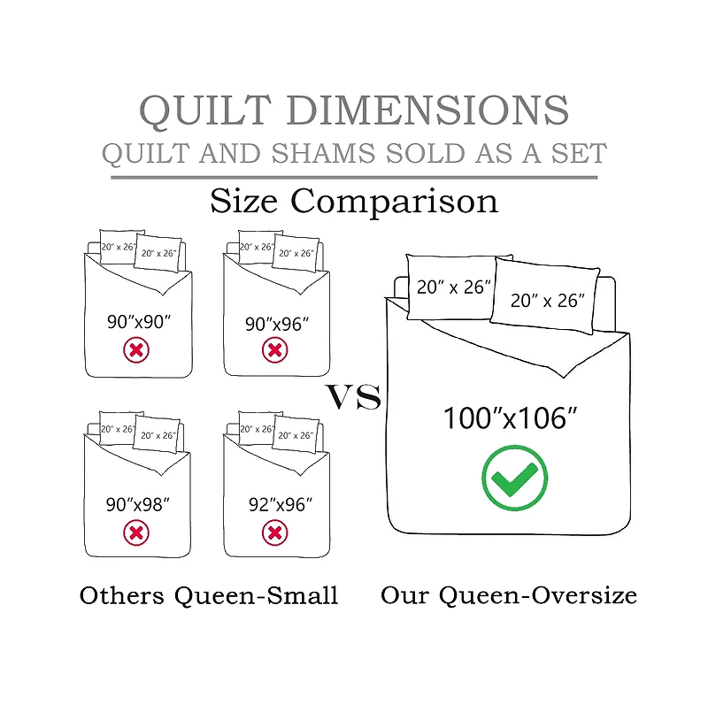 MarCielo 3 Pcs 100% Cotton Oversized Bedspread Quilt Set Tm -Queen