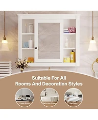 Slickblue Wall-Mount Storage Cabinet with Mirror and 6 Open Shelves for Bathroom