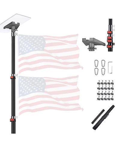 Yescom Ez Go 14ft Telescopic Flag Pole Kit with Starlink Gen3 Pipe Adapter for Outdoor Tailgate Party, Sliver