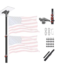 Yescom Ez Go 14ft Telescopic Flag Pole Kit with Starlink Gen3 Pipe Adapter for Outdoor Tailgate Party, Sliver