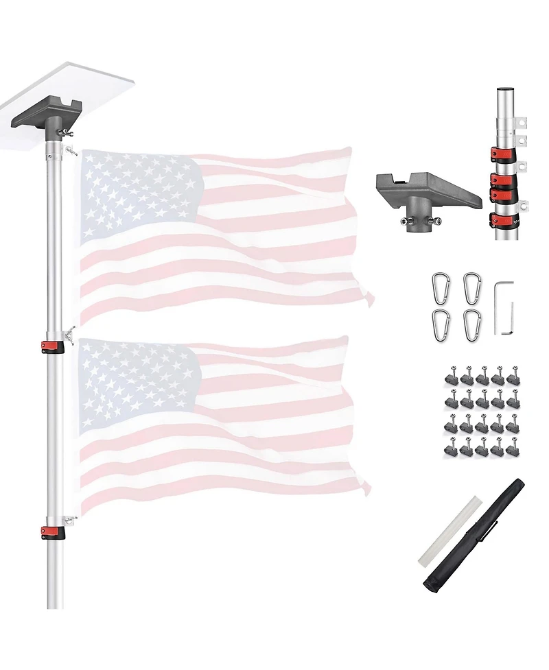 Yescom Ez Go 14ft Telescopic Flag Pole Kit with Starlink Gen3 Pipe Adapter for Outdoor Tailgate Party, Sliver