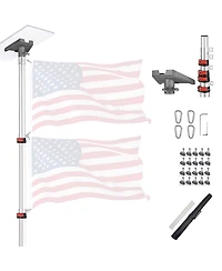 Yescom Ez Go 14ft Telescopic Flag Pole Kit with Starlink Gen3 Pipe Adapter for Outdoor Tailgate Party, Sliver