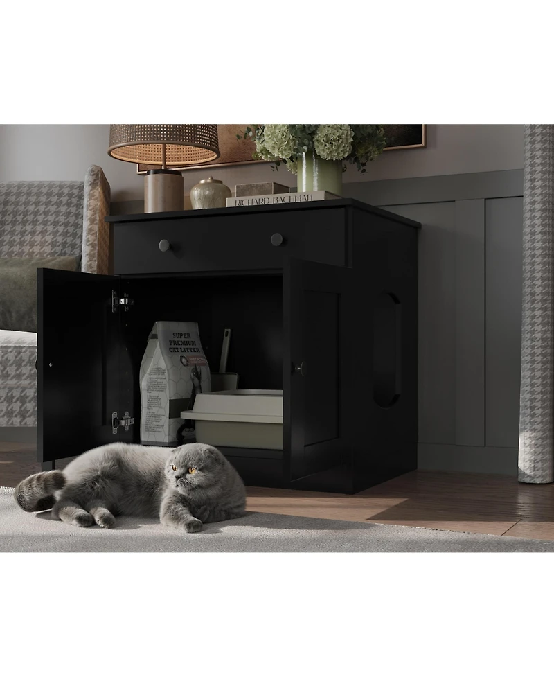 Palace Imports 100% Solid Wood Ziva 2-Door Cat Litter Box Enclosure