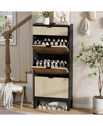 gaomon Shoe Storage Cabinet with 3 Flip Drawers and 1 Drawer, Entryway Shoe Organizer with Adjustable Shelves and Metal Legs, Space-Saving Narrow Rack