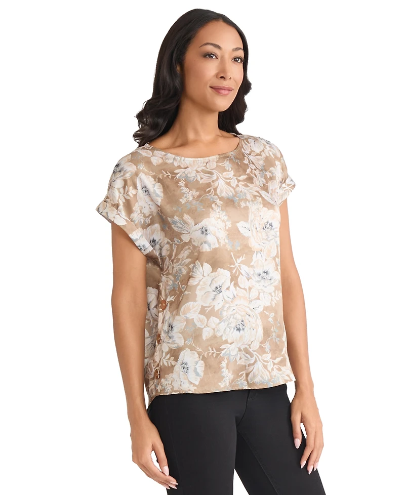 Jones New York Petite Printed Short Sleeve Top