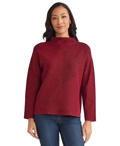 Jones New York Petite Striped Mock Neck Sweater