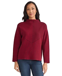 Jones New York Petite Striped Mock Neck Sweater