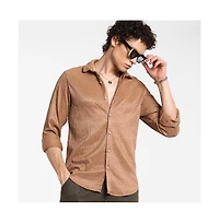 Campus Sutra Men's Camel Beige Solid Creased Shirt