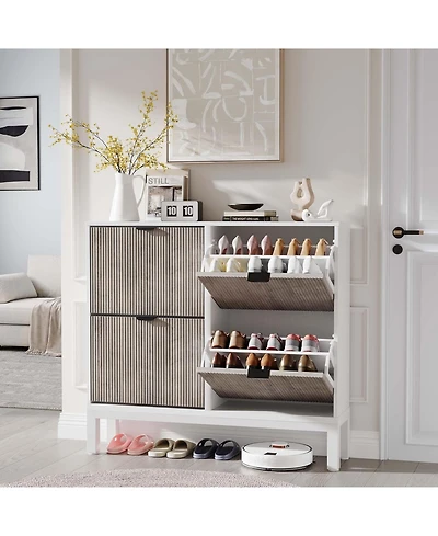 gaomon Shoe Storage Cabinet with 4 Flip Drawers, Wooden Shoe Organizer with Legs, Freestanding Hidden Shoe Rack for Entrance, Foyer, Hallway
