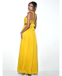 Miss Circle Women Xella Yellow Pleated Chiffon Maxi Dress