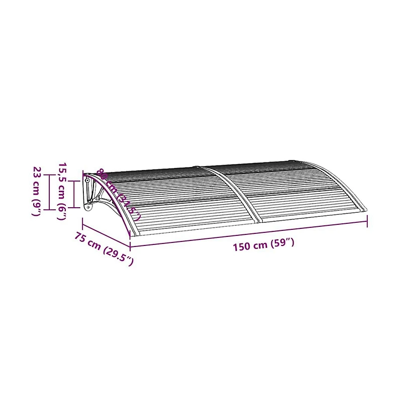 vidaXL Door Canopy Black and Transparent 118.1"x29.5" Polycarbonate