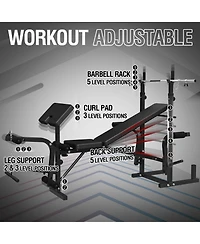 Mikolo 8 in 1 Olympic Weight Bench Set with Leg Extension and Leg Curl, Multi-Function Bench Press Set with Preacher Curl Pad and Chest Fly, Full-Body