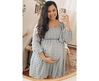 Pinkblush Maternity Pink Textured Dot Smocked Square Neck Chiffon Dress