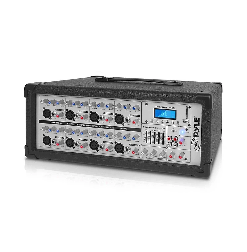 Pyle 8-Channel Bluetooth Stage Powered Mixer - Pro Audio Sound Mixer, MP3/Usb/Sd Readers, Aux(3.5mm) Input, Digital Lcd Display (800 Watt)