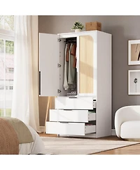 Armoire Wardrobe Closet, 69.5" Wooden Wardrobe Cabinet with 3 Drawers, Hanging Rod, 2 Doors Clothing Storage Cabinet for Bedroom, Large Capacity Stora