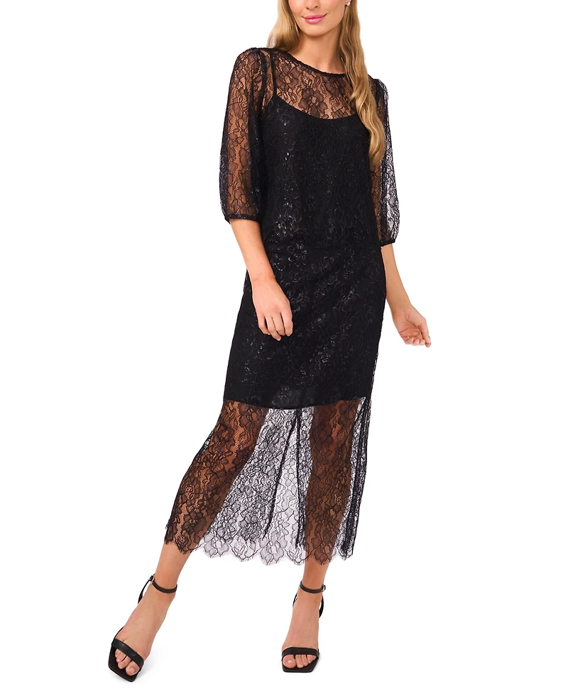 CeCe Women's Puff Sleeve Crewneck Blouse