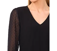 CeCe Women's Long Sleeve V-Neck Top