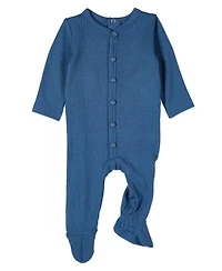 MeMoi Baby and Toddler Solid Color Ribbed Cotton Blend Button-Down Footie