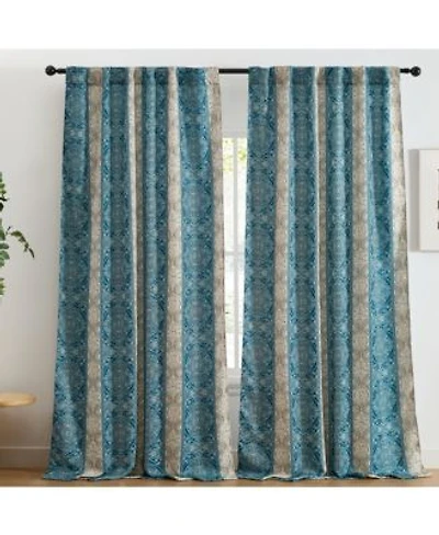 Hlc.Me William Boho Damask Striped Patterned Window Back Tab Rod Pocket Curtains Bedroom Light Blocking Darkening Window Panels Set Of 2