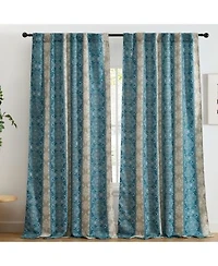 Hlc.Me William Boho Damask Striped Patterned Window Back Tab Rod Pocket Curtains Bedroom Light Blocking Darkening Window Panels Set Of 2