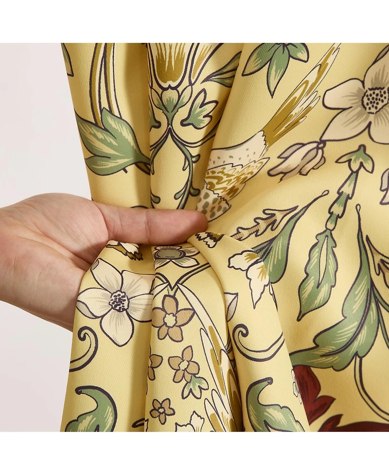 Hlc.me Florence Floral & Birds Patterned Window Back Tab Rod Pocket Curtains Bedroom - Light Blocking Darkening Window Panels