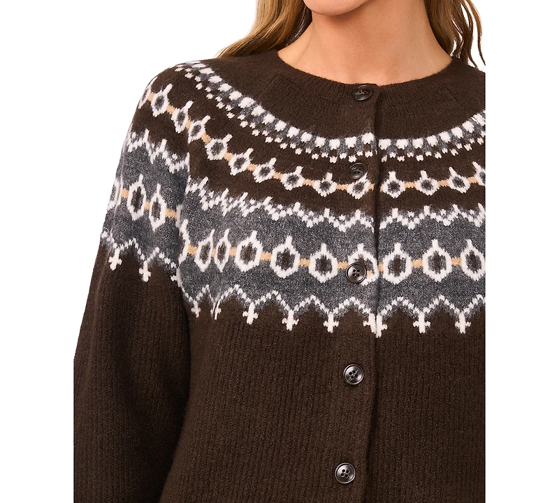 CeCe Women's Fair Isle Raglan Long Sleeves Cardigan