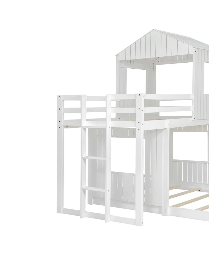 Streamdale Furniture Wooden Twin Over Full Bunk Bed with Playhouse