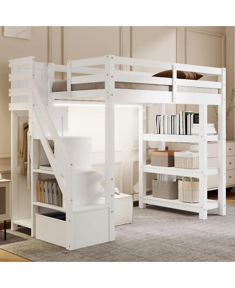 Streamdale Furniture Loft Bed with Shelves Staircase & Wardrobe