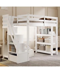 Streamdale Furniture Loft Bed with Shelves Staircase & Wardrobe