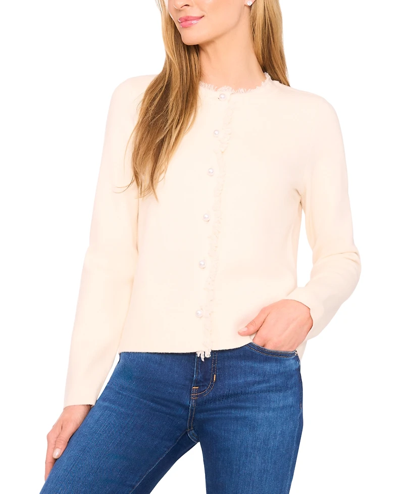 CeCe Women's Fringe Long Sleeves Cardigan