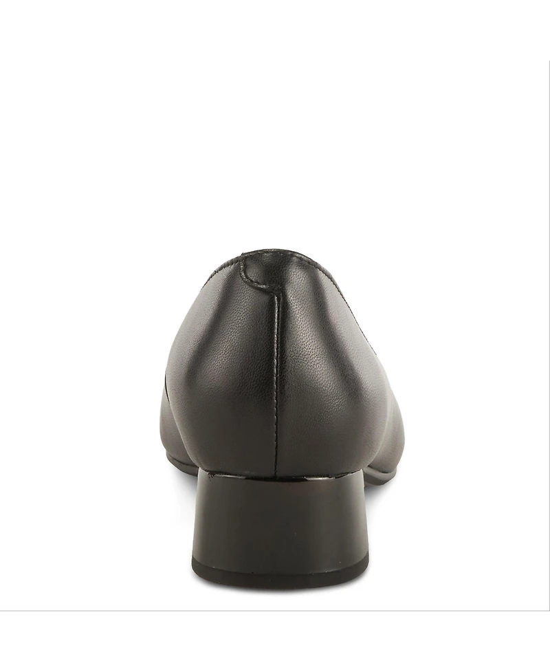 Azura Women's Angelinite Leather Slip-On Cap-Toe Shoes with Floral Applique, Cushioned Insole, and Flexible Low Heel – Everyday Comfort