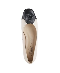Azura Women's Angelinite Leather Slip-On Cap-Toe Shoes with Floral Applique, Cushioned Insole, and Flexible Low Heel – Everyday Comfort